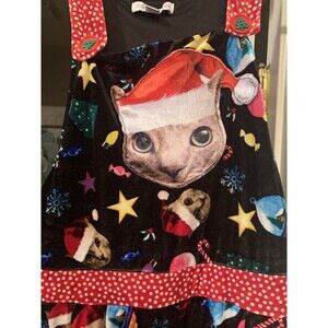 Celebrate Together Ugly Christmas Cat Jumpsuit Junior  Sz Small Black Velour